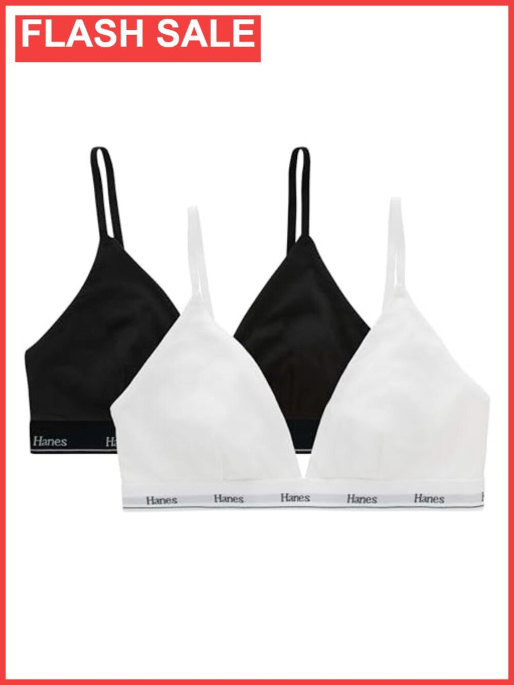 Hanes Womens Triangle Bralette 2-Pack Breathable Stretch Cotton Wireless Bra